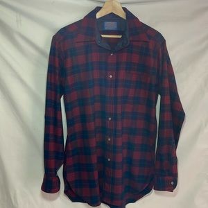 Pendleton Shirt Mens Medium Button Up Red/Blue Lodge Plaid Virgin Wool USA